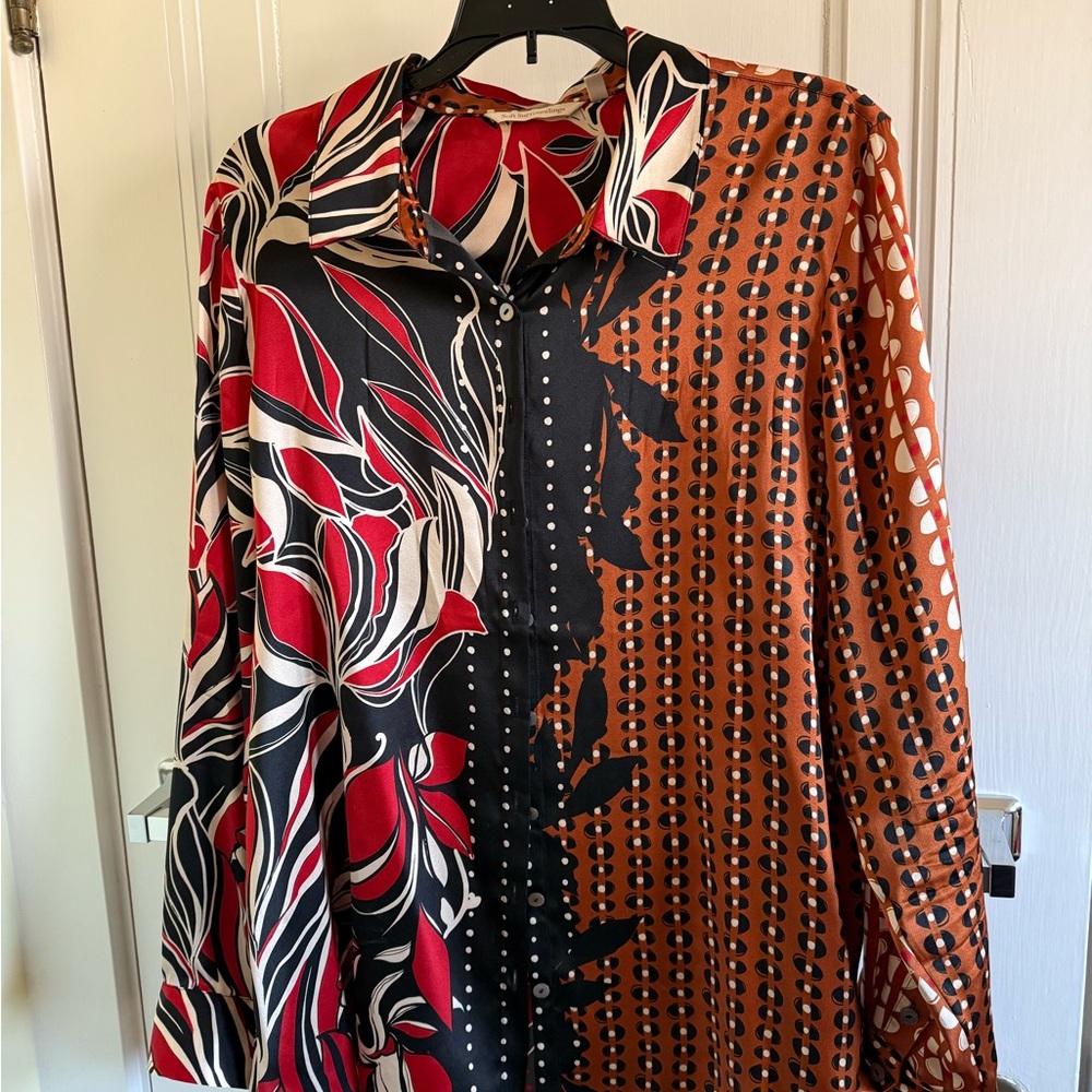 Soft Surroundings Red and Black Patterned Blouse